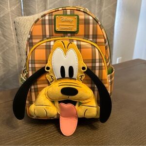 NWT Disney Loungefly Pluto 95th Anniversary Plaid Backpack Moveable‎ Ears Fuzzy